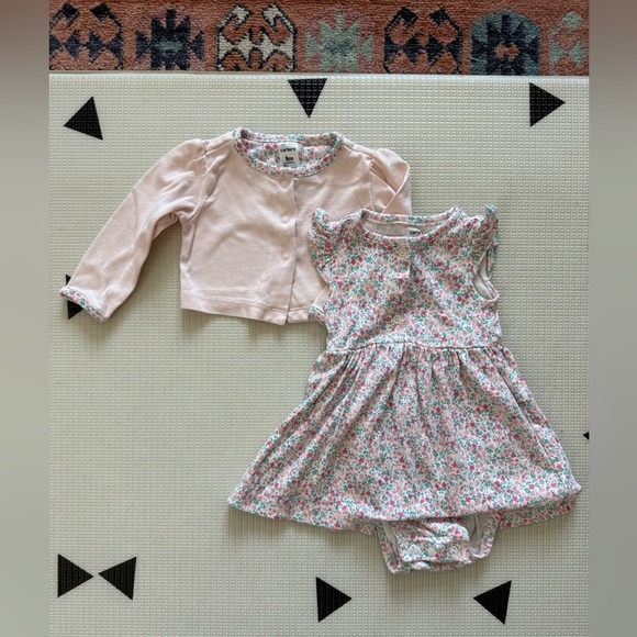 Carter’s|Baby girl Ditsy Floral Pink short sleeve dress bodysuit with cardigan• - Picture 1 of 5